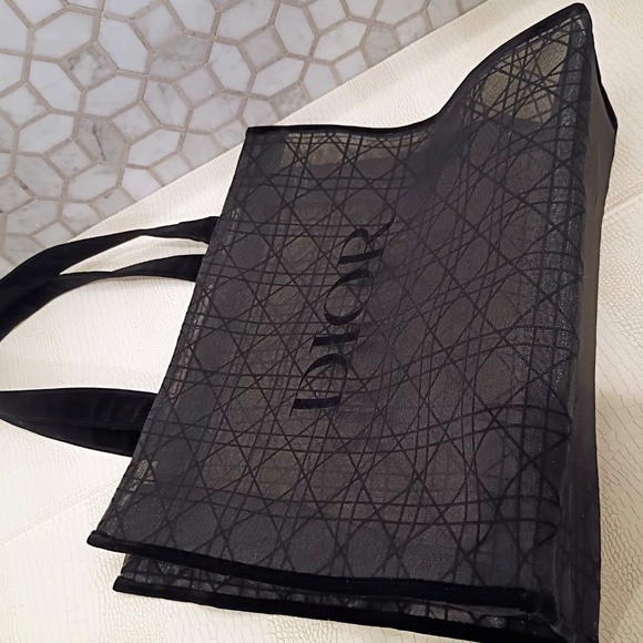 New GWP Christian Dior Beauty Parfums Makeup Black Velvet Mesh Large Tote Bag. - Picture 7 of 11